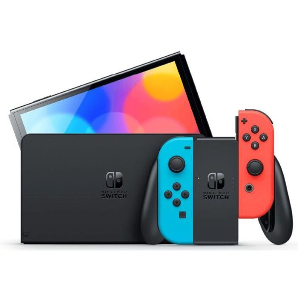 Nintendo Switch (OLED model) with Neon Red & Neon Blue Joy-Con